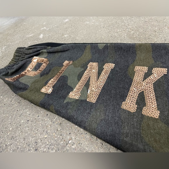 NWT VICTORIA'S SECRET “PINK” Gold Bling Sequin Classic Sweatpant Camo Size Small - Picture 14 of 14